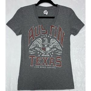 Austin Texas Live Music V-Neck T-Shirt Unisex Gray Size M Casual